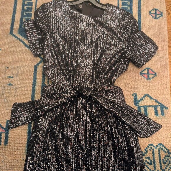 C/MEO Black/Silver Sequin Midi Formal Dress/ SMALL - Picture 3 of 4